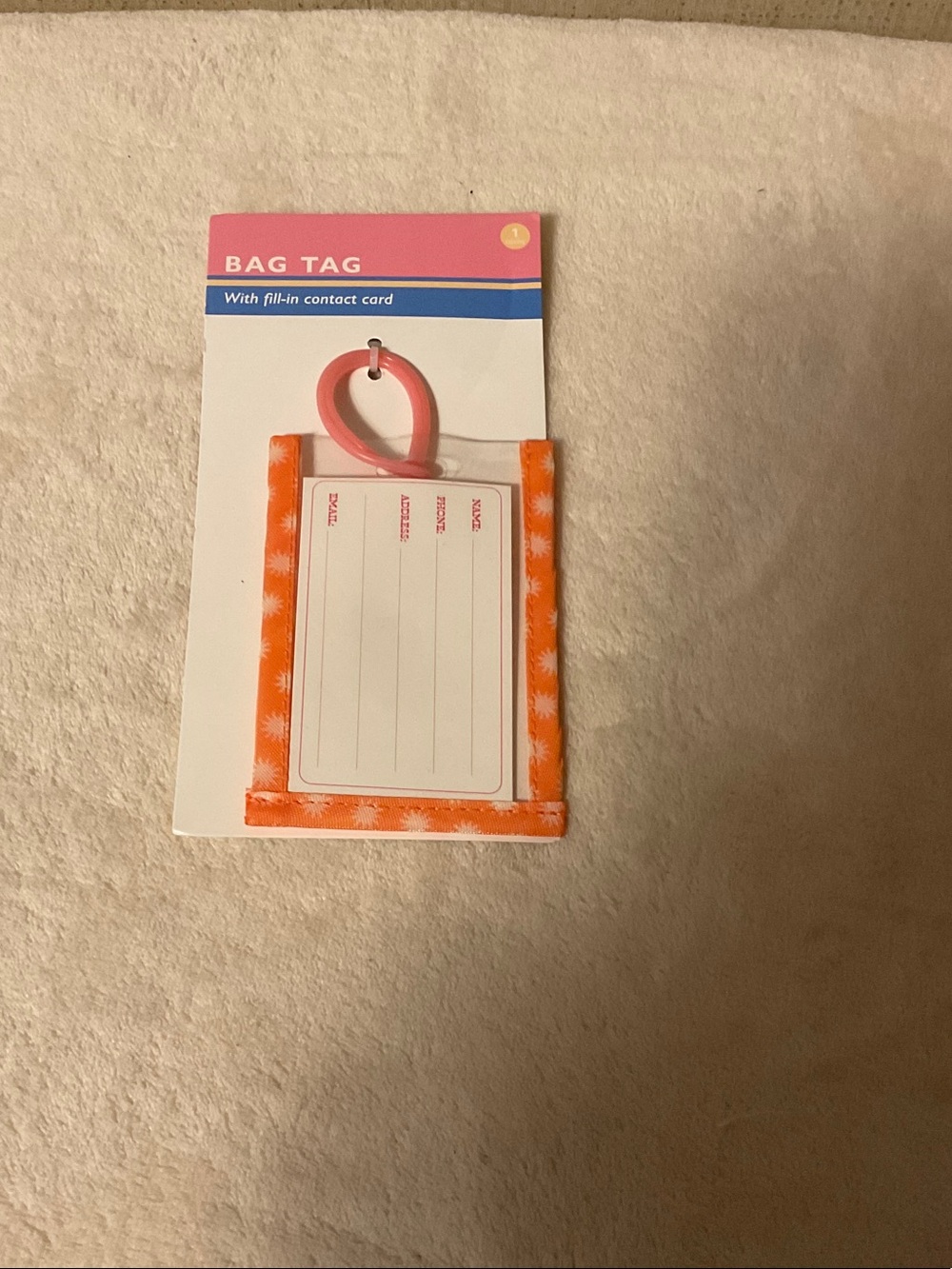Orange Floral Travel Bag Tag with Pink Loop